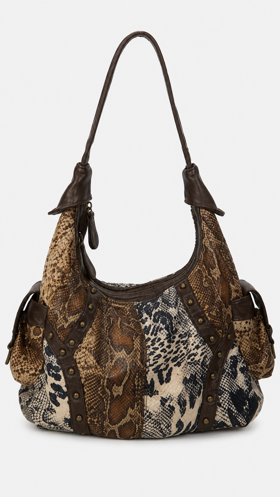 Snake & Leopard Print Patchwork Hobo Bag