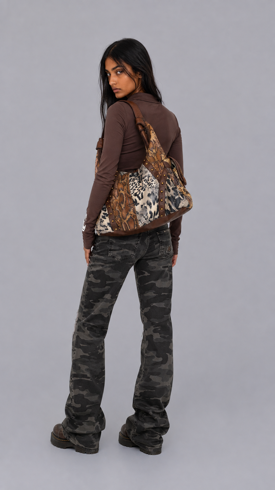 Snake & Leopard Print Patchwork Hobo Bag