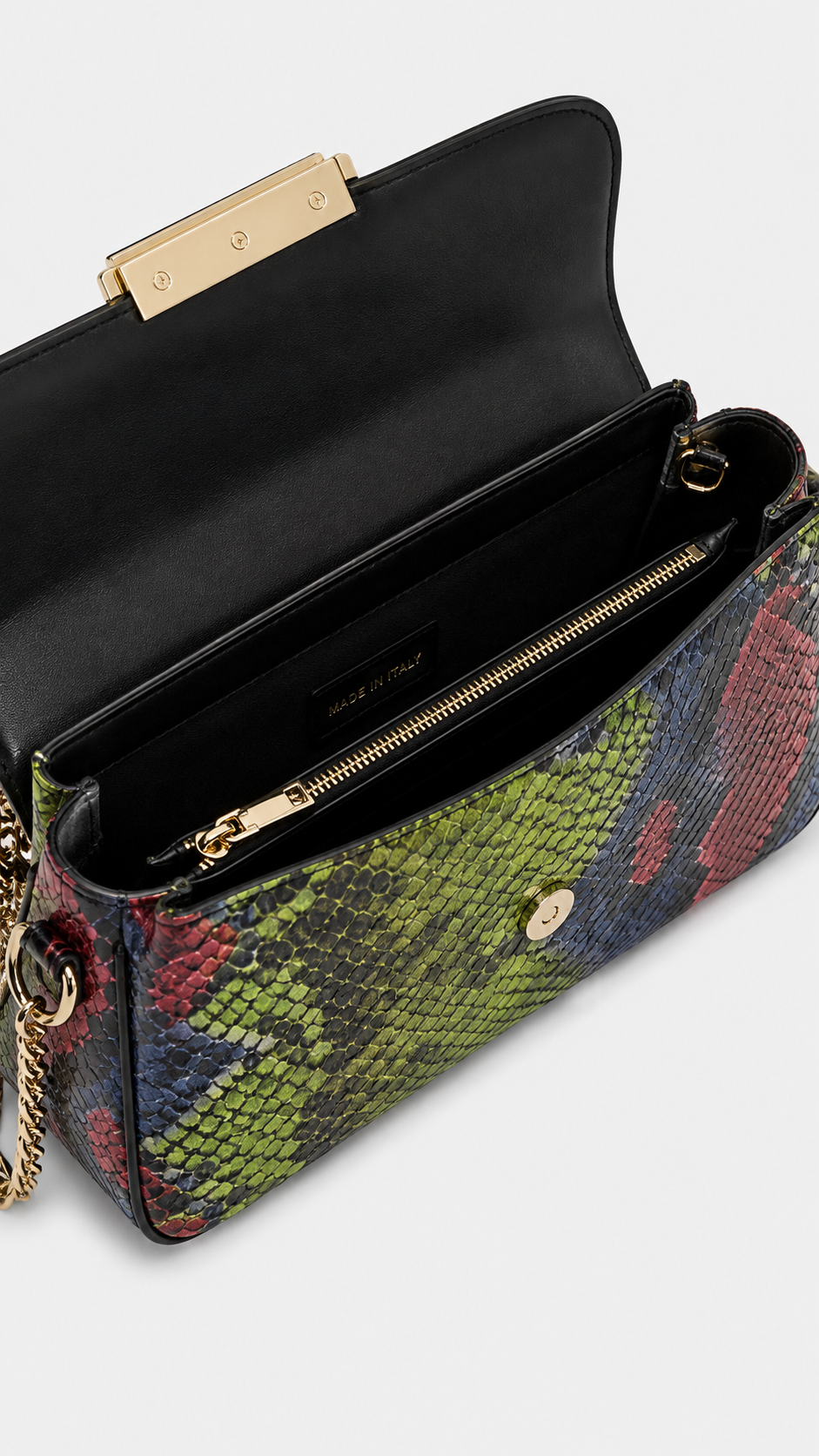 Multicolour Snake Print Baroque Buckle Flap Bag