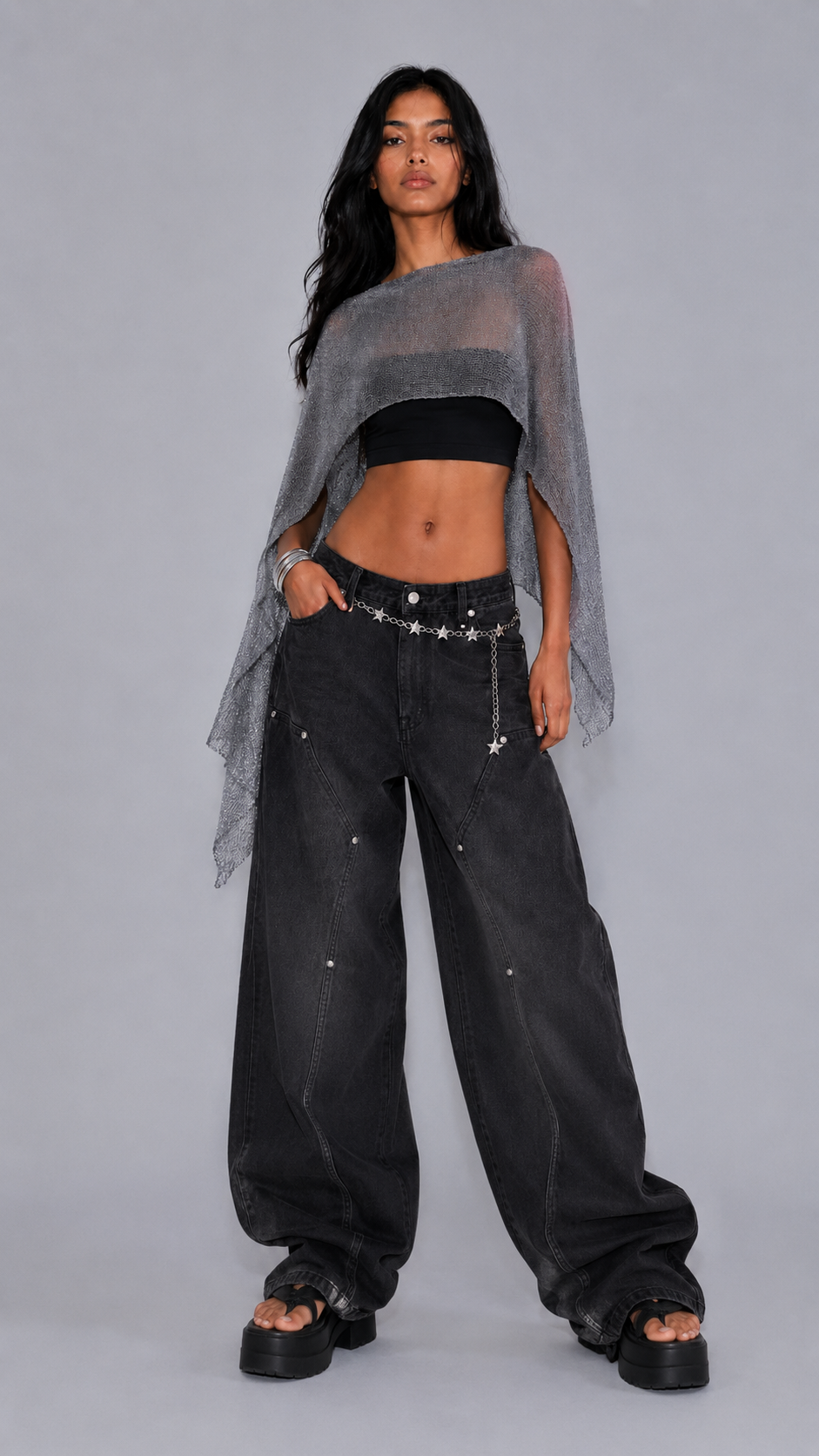 Metallic Mesh Knit Cape