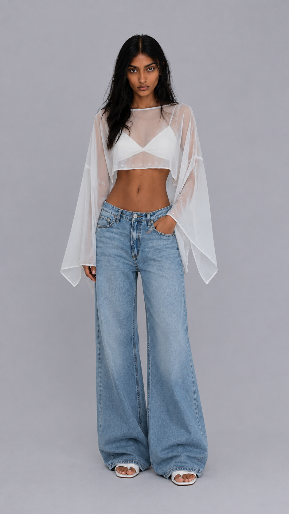 White Rhinestone Cape Top