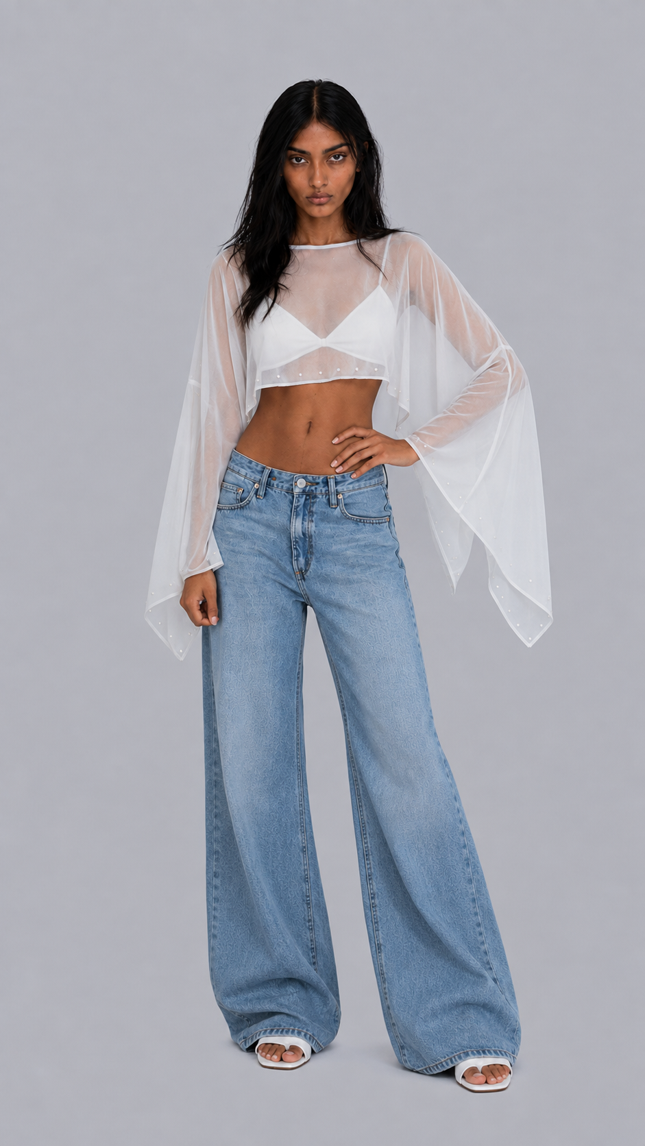 White Rhinestone Cape Top