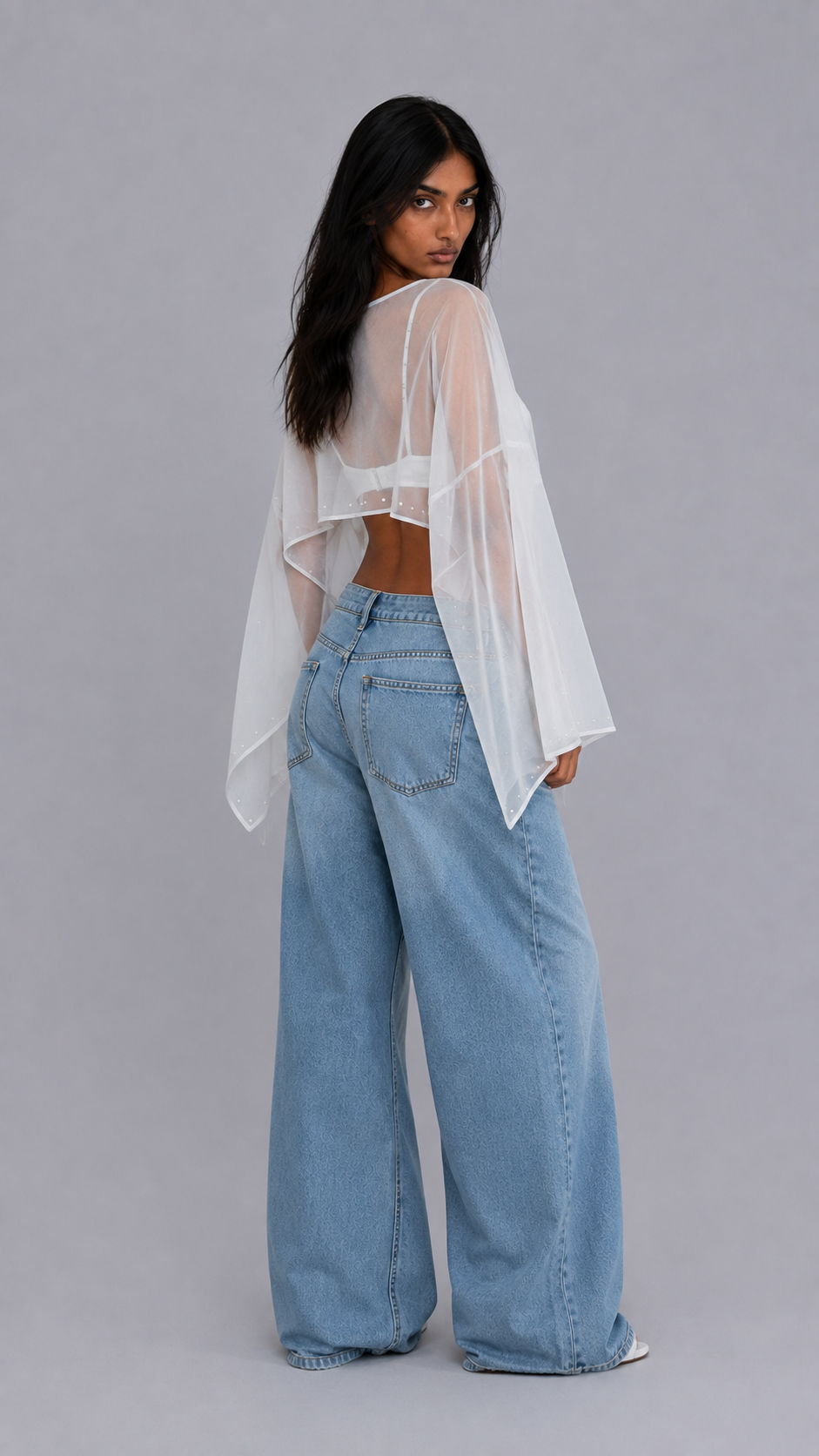 White Rhinestone Cape Top