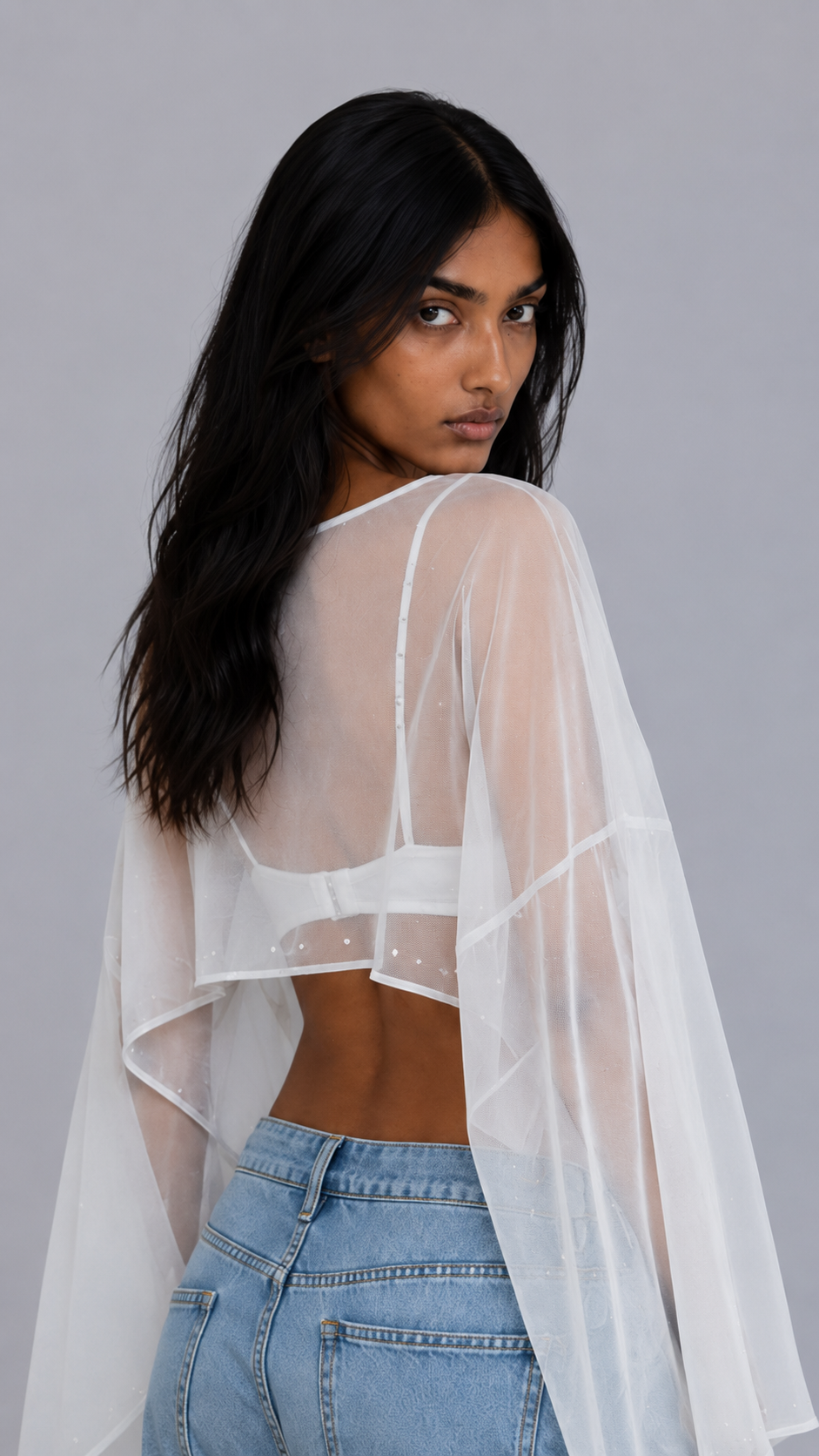 White Rhinestone Cape Top