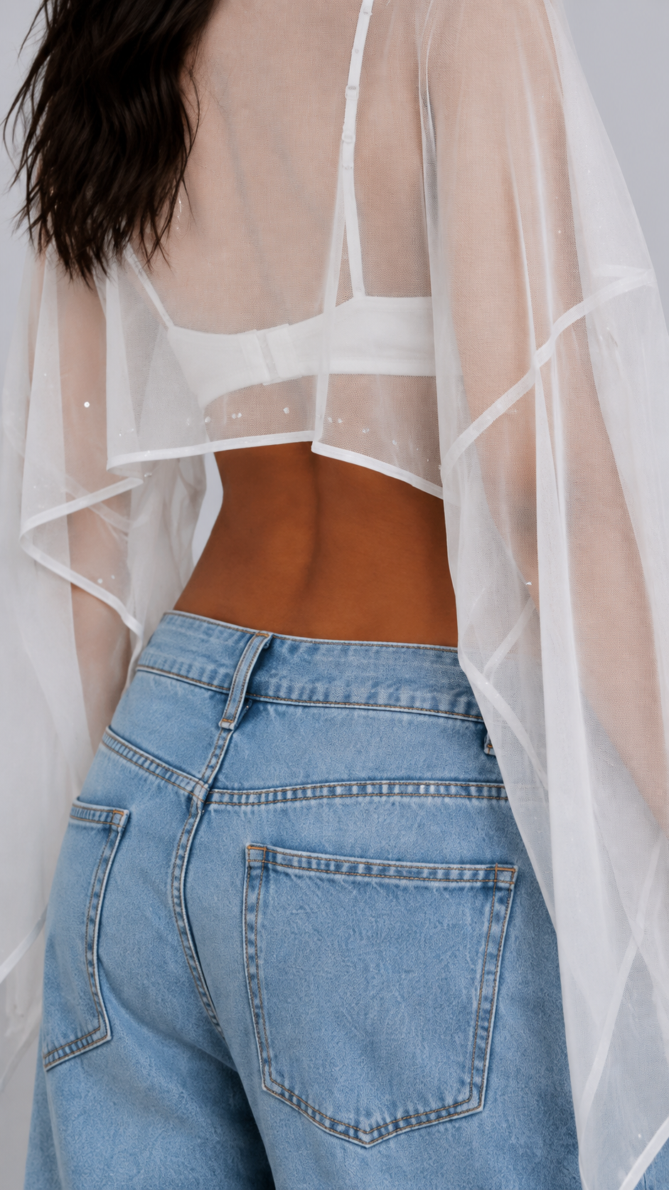 White Rhinestone Cape Top