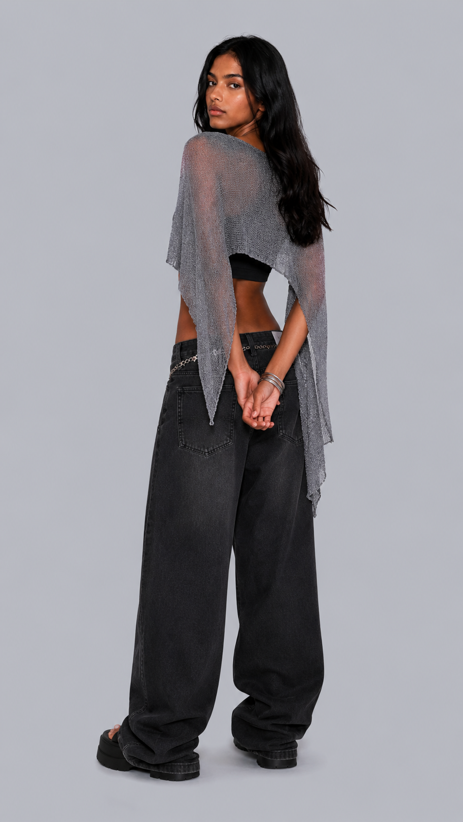 Metallic Mesh Knit Cape