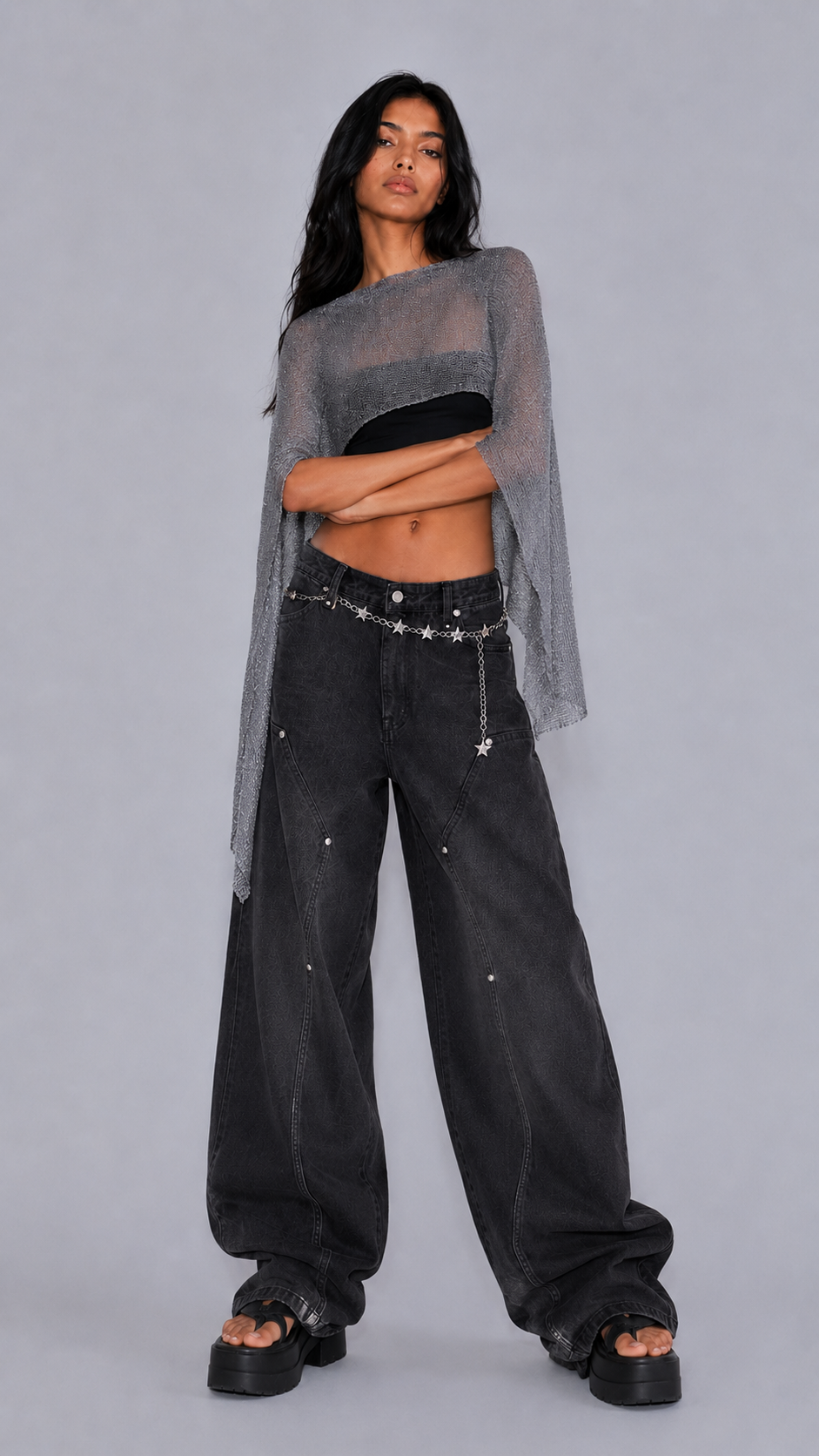 Metallic Mesh Knit Cape