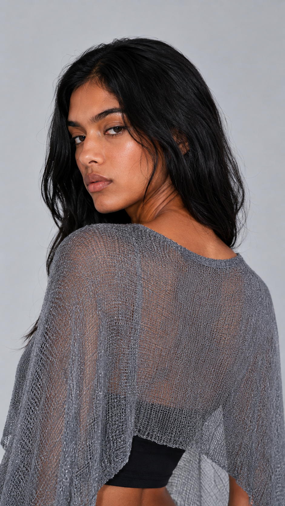 Metallic Mesh Knit Cape