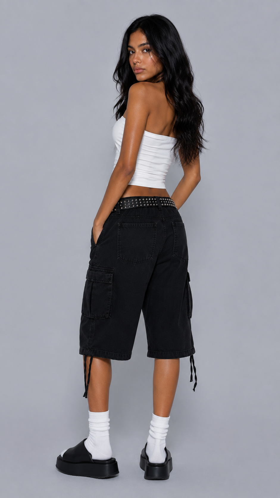 Nadia Black Cargo Shorts