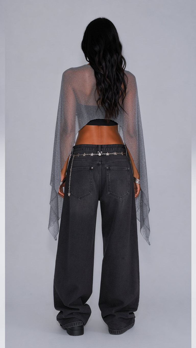 Metallic Mesh Knit Cape