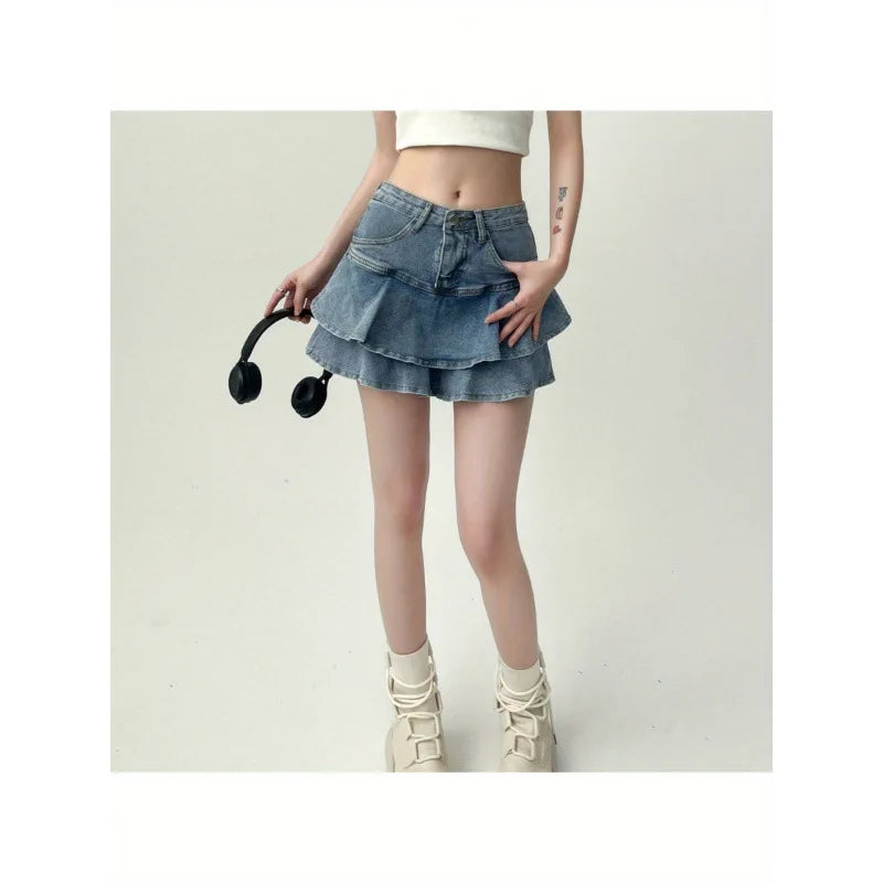 Denim Cake Skirt Ultra-Short  Skirt Trendy Cross-Border Jeans Material Baking Cake Design Women's Spring Fashion 2026