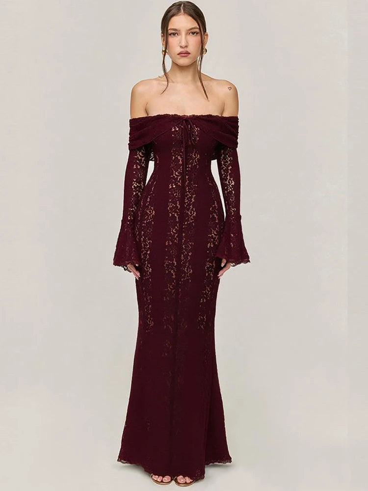 Suninheart White Evening Dresses for Events Red Long Sleeve Lace Elegant Party Dresses 2025 Women Luxury Wedding Prom Dress Gown