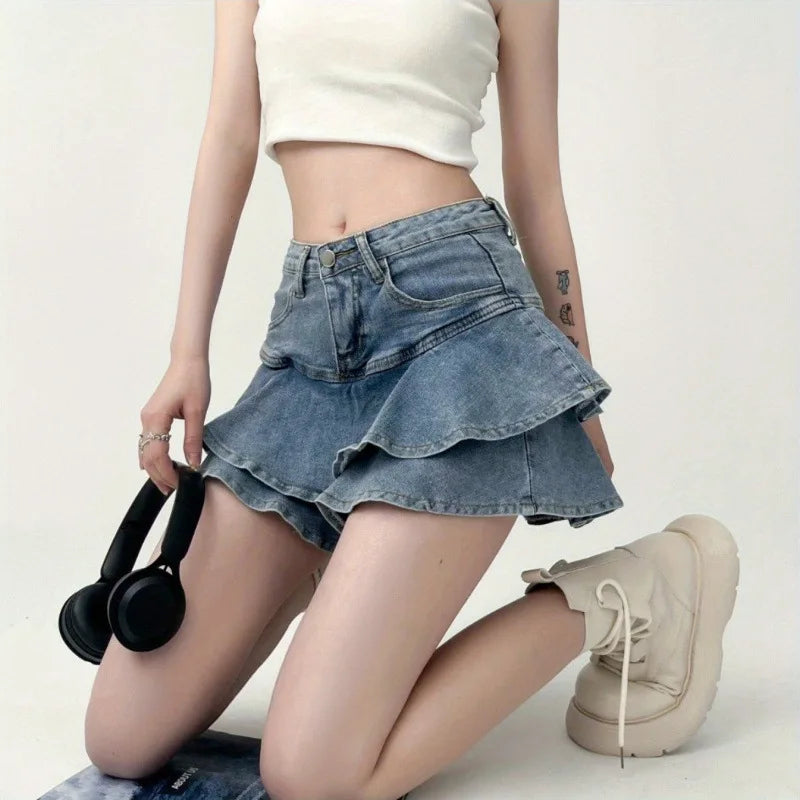 Denim Cake Skirt Ultra-Short  Skirt Trendy Cross-Border Jeans Material Baking Cake Design Women's Spring Fashion 2026