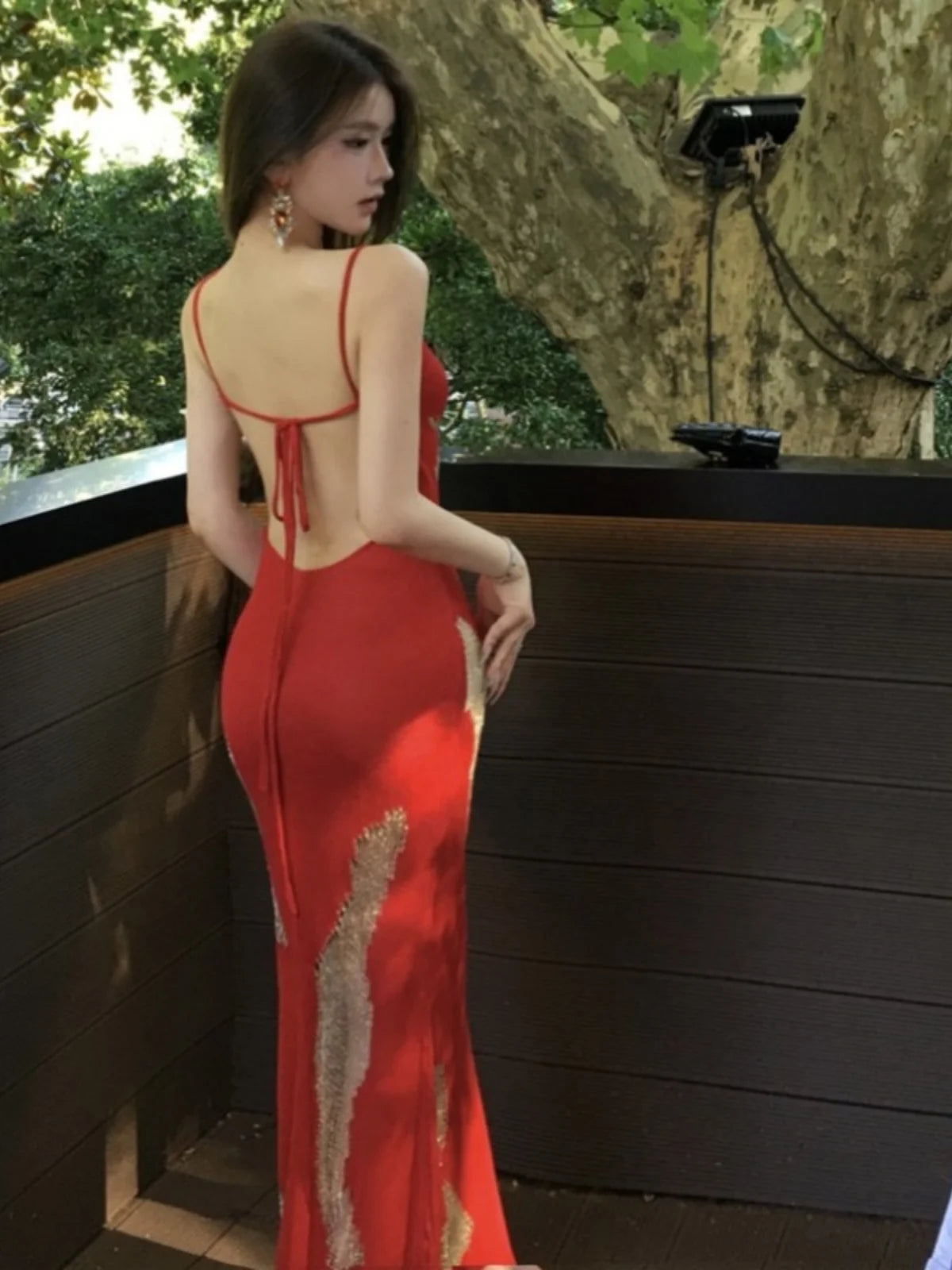 Sexy Strapless Bodycon Dress Unique Back Design Beach Vacation Long Skirt Polyester Fiber mid Stretch Autumn Season Beach Scene