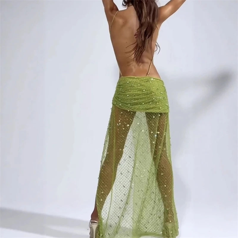 Dress For Women European And American New Spring And Summer Fashion Bralette With Backless Design And Sparkle Accents