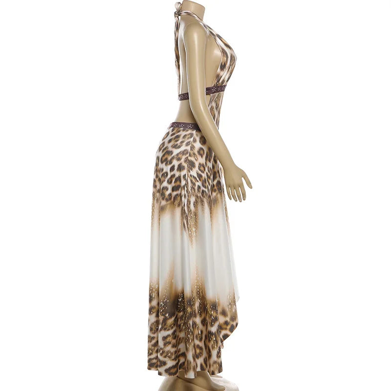 SKMY 2026 Spring New Fashion Sexy Backless Halter Neck Strap Fashion Printed Dress Women Clothing Sleeveless Long Dresses Party