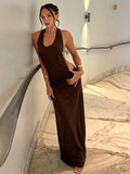 JULISSA MO Sexy Backless U Neck Metal Rings Women Maxi Dress Sleeveless High Waist Dress Summer Loose Casual Vacation Beachwear