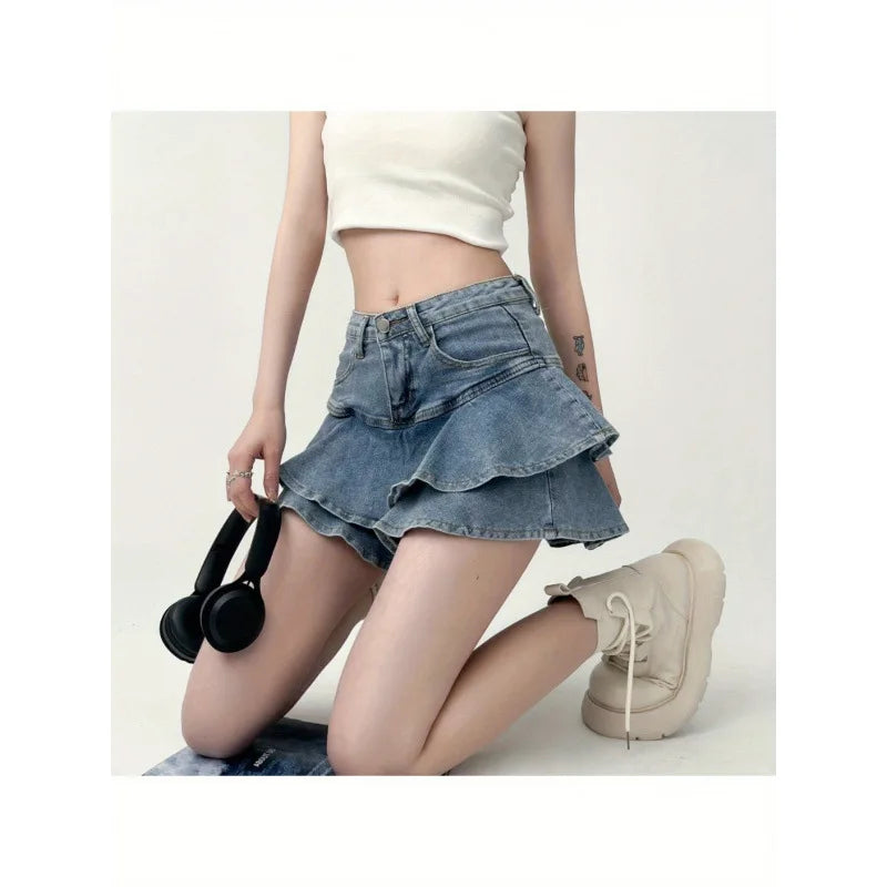 Denim Cake Skirt Ultra-Short  Skirt Trendy Cross-Border Jeans Material Baking Cake Design Women's Spring Fashion 2026