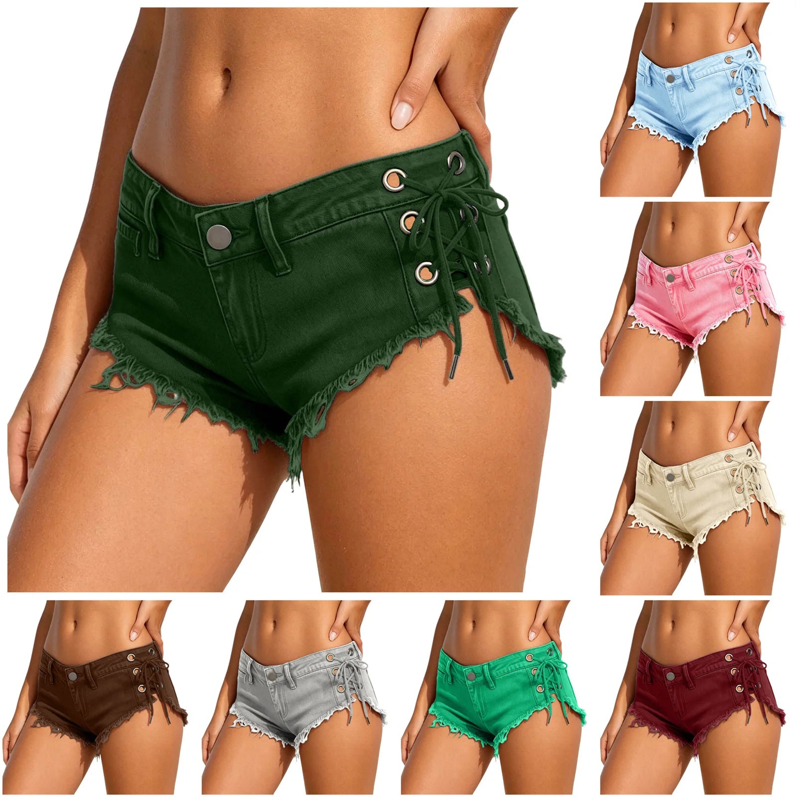 Damen Mini Shorts Strandshorts Sexy Low Rise Jeansshorts Mini Hotpants Cut Off Hot Pants Po Shorts for Women with Pockets