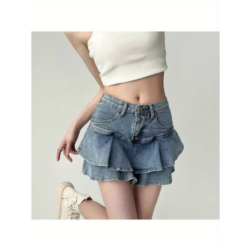 Denim Cake Skirt Ultra-Short  Skirt Trendy Cross-Border Jeans Material Baking Cake Design Women's Spring Fashion 2026