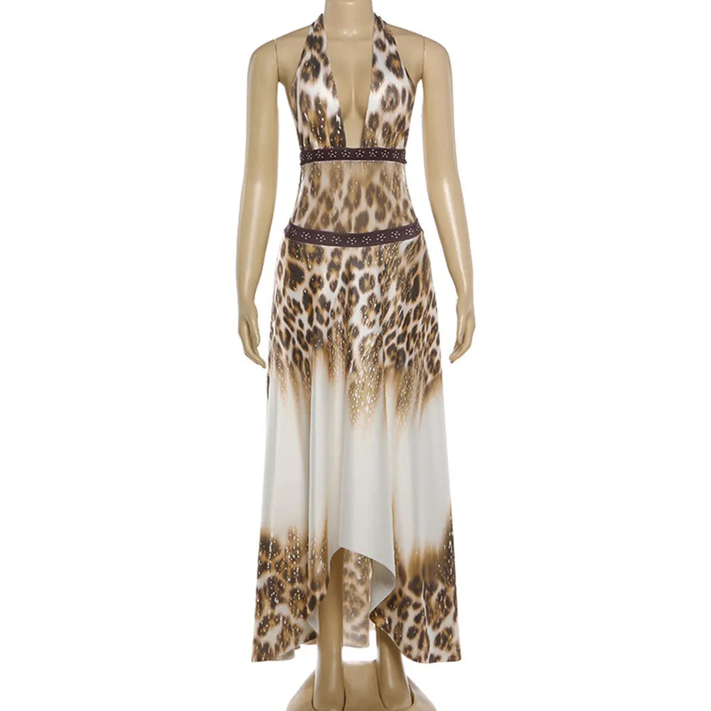 SKMY 2026 Spring New Fashion Sexy Backless Halter Neck Strap Fashion Printed Dress Women Clothing Sleeveless Long Dresses Party