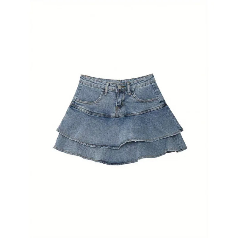 Denim Cake Skirt Ultra-Short  Skirt Trendy Cross-Border Jeans Material Baking Cake Design Women's Spring Fashion 2026